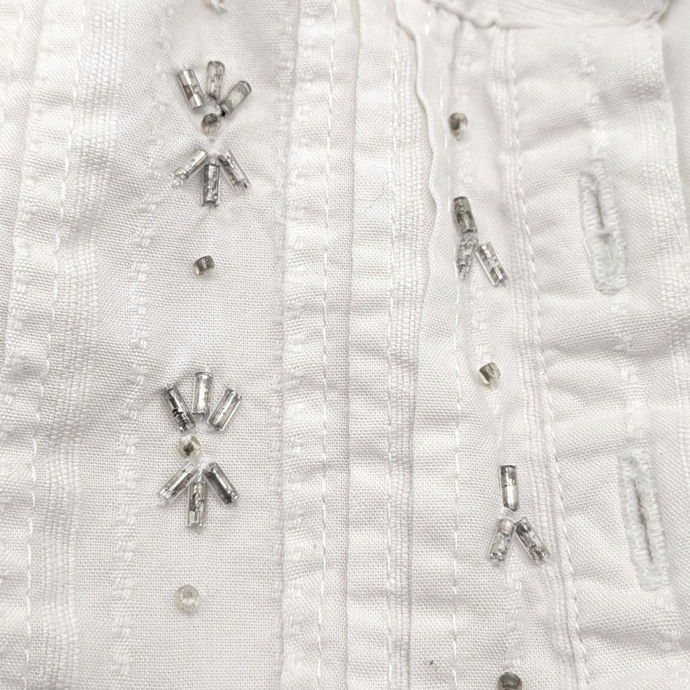 Gap Kids Girls White Cotton Beaded Pintuck Babydoll Blouse Top Size L 10 Read - Picture 6 of 12